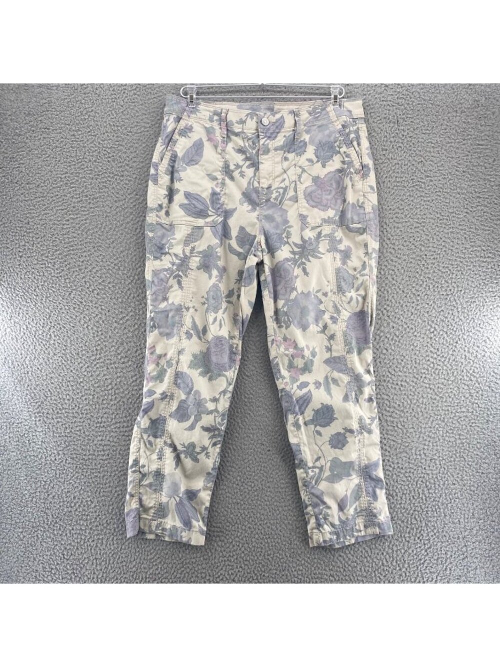 Chicos Pants Women 1.5 US 10 Blue Multi Floral Crop Pockets Stretch Twill Casual